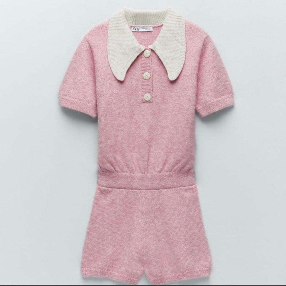 Zara Pink Short Knit Jumpsuit Romper - Picture 3 of 9
